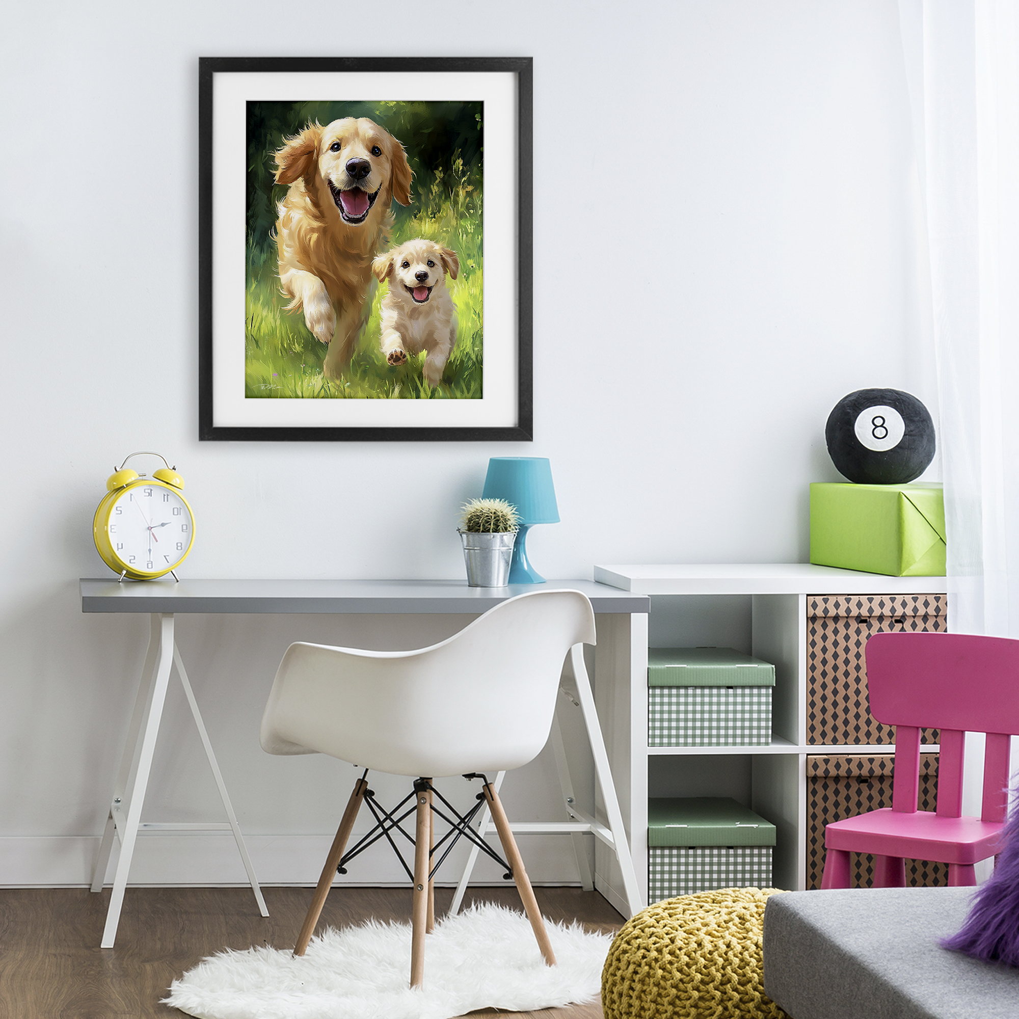 Father & Son Labrador Black Framed Print Under Glass, design by Momart