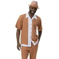 thumbnail image 1 of Men's 2 Piece Short Sleeve Walking Suit Vertical Color Block in Apricot - 2072, 1 of 2