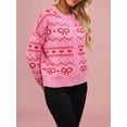 thumbnail image 5 of Women'S Cute Crew Neck Cardigan Long Sleeve Casual Knitted Cardigan Drop Shoulder Sweater Rose Red XL, 5 of 8