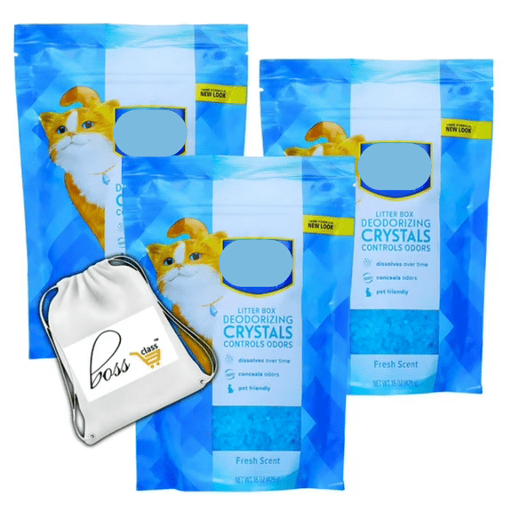 (3) Cat Litter Box Deodorizing Blue Crystals, 15oz Bag Fresh Scent Litterbox Freshener Controls Odors Dissolves Over Time Pet-Friendly Odor Control