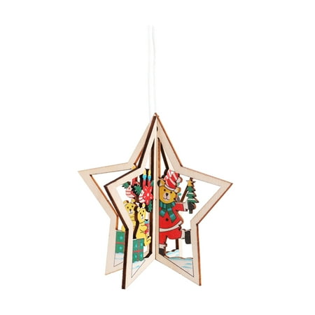 

Christmas Tree Hanging Pendant Wooden Hollow Hanging Ornament Xmas Party Hanging (Pentagram with Bear)