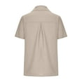 thumbnail image 5 of nerohusy Linen Shirts Women Plus Button Down Shirts Short Sleeve Cotton Linen Collared V Neck Solid Casual Work Gauze Blouses 2025 Khaki,XXXXL, 5 of 6