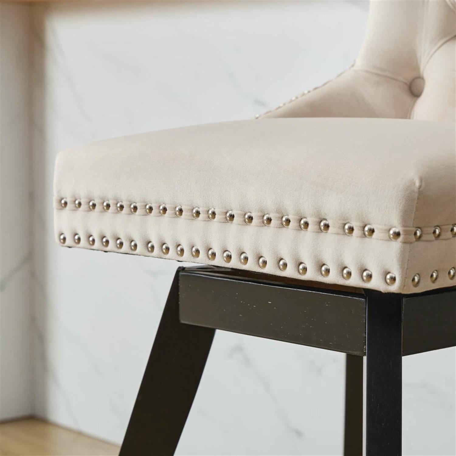 Demi Bonn 38" Counter Height Bar Stools Set of 2, Velvet Swivel Barstools with Button Tufted Back, Kitchen Island Countertop Chairs for Dining Room, Beige