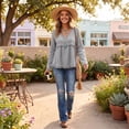 thumbnail image 4 of Boho Western Fringe Long Sleeve Tshirt for Women Fall V Neck Raw Hem Casual Gauze Top Gray M, 4 of 7