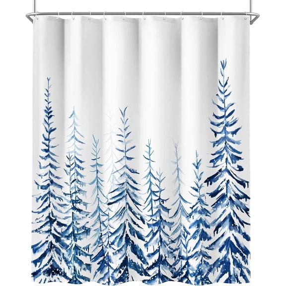 Christmas Shower Curtain, Farmhouse Rustic Modern Snow Landscape Bathroom Decor Shower Curtain Set, Water Repellent Cloth with Hooks 72X72 Inch