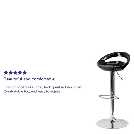 Photo 1 of Flash Furniture Contemporary Black Plastic Adjustable Height Barstool with Rounded Cutout Back and Chrome Base