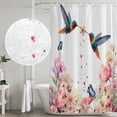 thumbnail image 5 of Pink Flower Shower Curtain, Waterproof Shower Curtains for Bathroom, Spring Floral Butterflies Birds Farmhouse Washable Fabric Bathtub Curtain Set Bath Decor with 12 Hooks Standard 72"x72", 5 of 8