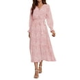thumbnail image 1 of hirigin Women Midi Dress, Long Sleeve V Neck Flower/Leopard Print Fall Dress with Belt for Daily Party, 1 of 9