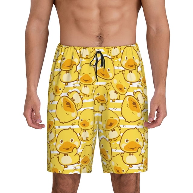 Fotbe Cool Duck With Yellow Strip Pantalones Cortos de Pijama para Hombre, Ropa de Dormir, Pantalones de Pijama Cortos para Hombre-Small