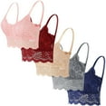 thumbnail image 1 of 5 piezas de sujetador de encaje con tirantes sólidos y huecos para mujer, ropa interior de poliéster, 1 of 1