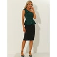 thumbnail image 4 of DARING DIVA Women's One Shoulder Top Bow Ruffled Peplum Top XS Dark Green, 4 of 6