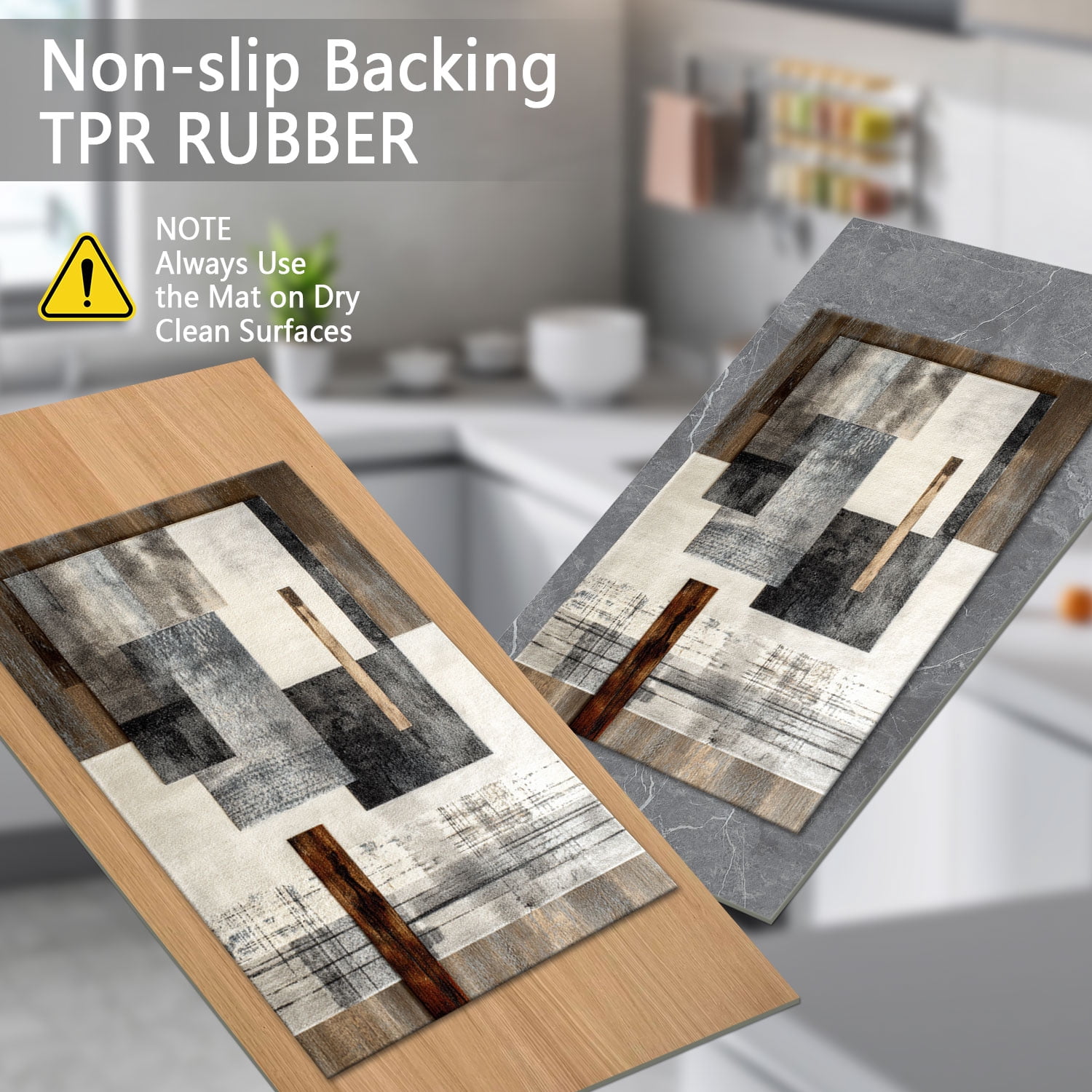 3-Piece Farmhouse Kitchen Rug Set, Washable Anti Slip Striped Floor Mats in 3 Sizes, Stain Resistant Decor Rugs for Kitchen Hallway Bathroom Home Christmas Decor