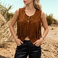 thumbnail image 5 of Atkumj Western Vest Women Vintage Suede V Neck Fringe Hem Button Up Vests Fashion Casual Solid Color Cropped Women Vest Top for Everyday Western Look 2XL, 5 of 6