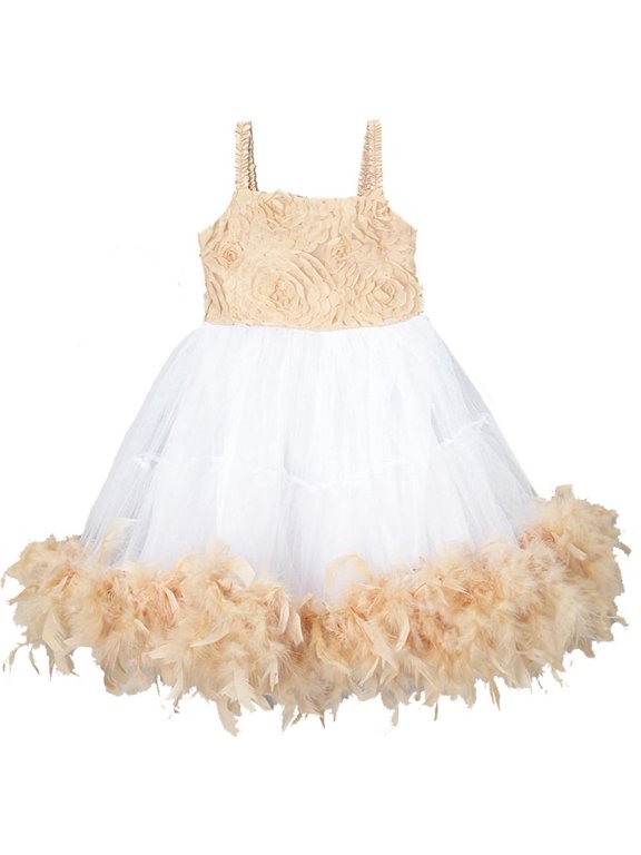 Girl's Ivory & Tan Rosette Dress S(1T-2T)