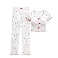 thumbnail image 4 of Endives Womens Pajams Set Love Heart Printed Soft Short Sleeve Crop Top and Pant Sets Comfy 2 Piece Pajama for Women Set Loungewear Sleepwear, 4 of 4