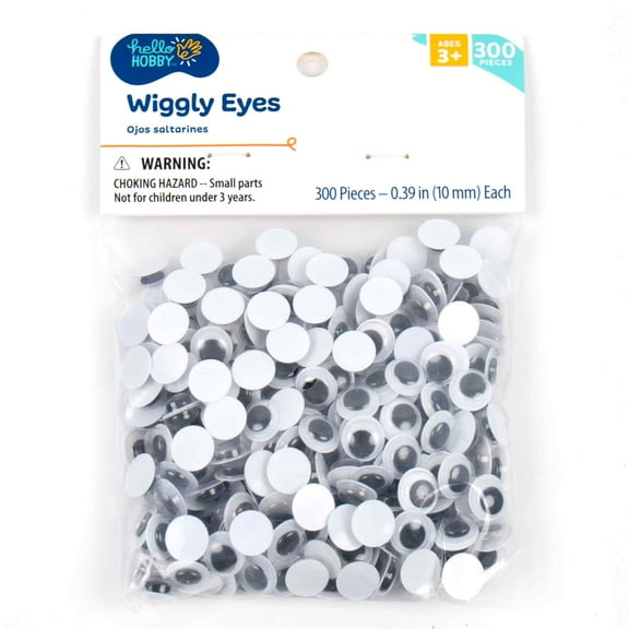Hello Hobby Black and White Plastic Wiggly Eyes, 300-Pack
