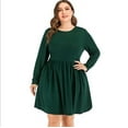 thumbnail image 1 of Femmes Col Rond Manches Longues T-Shirt Robes Plissée Swing Décontracté Midi Robe Genou Longueur, 1 of 8