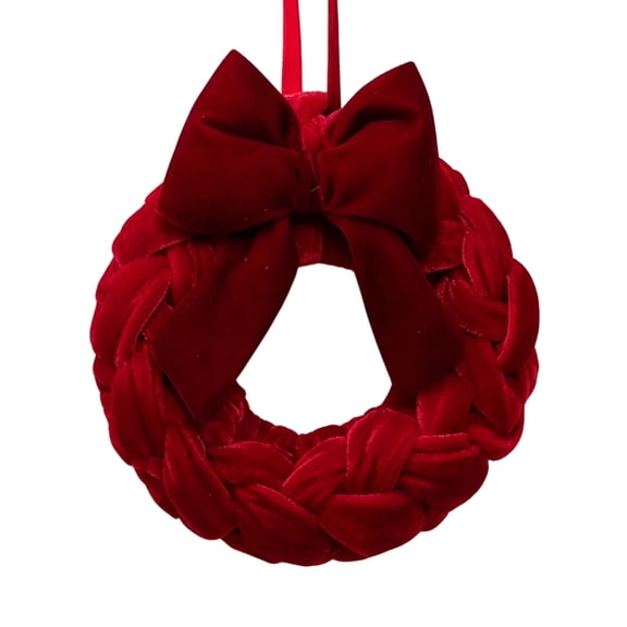 5.91 Inch Velvet Braided Wreath Ornament with Bow Hanging Loop for Front Door Wall Cabinet Holiday Xmas Home Decor