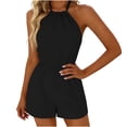 thumbnail image 4 of Favoffer Women Halter Neck Jumpsuit Backless Solid Color Romper Elastic Waist Pocketed One Piece Shorts Loose Casual Overalls for Beach Party Daily, 4 of 9