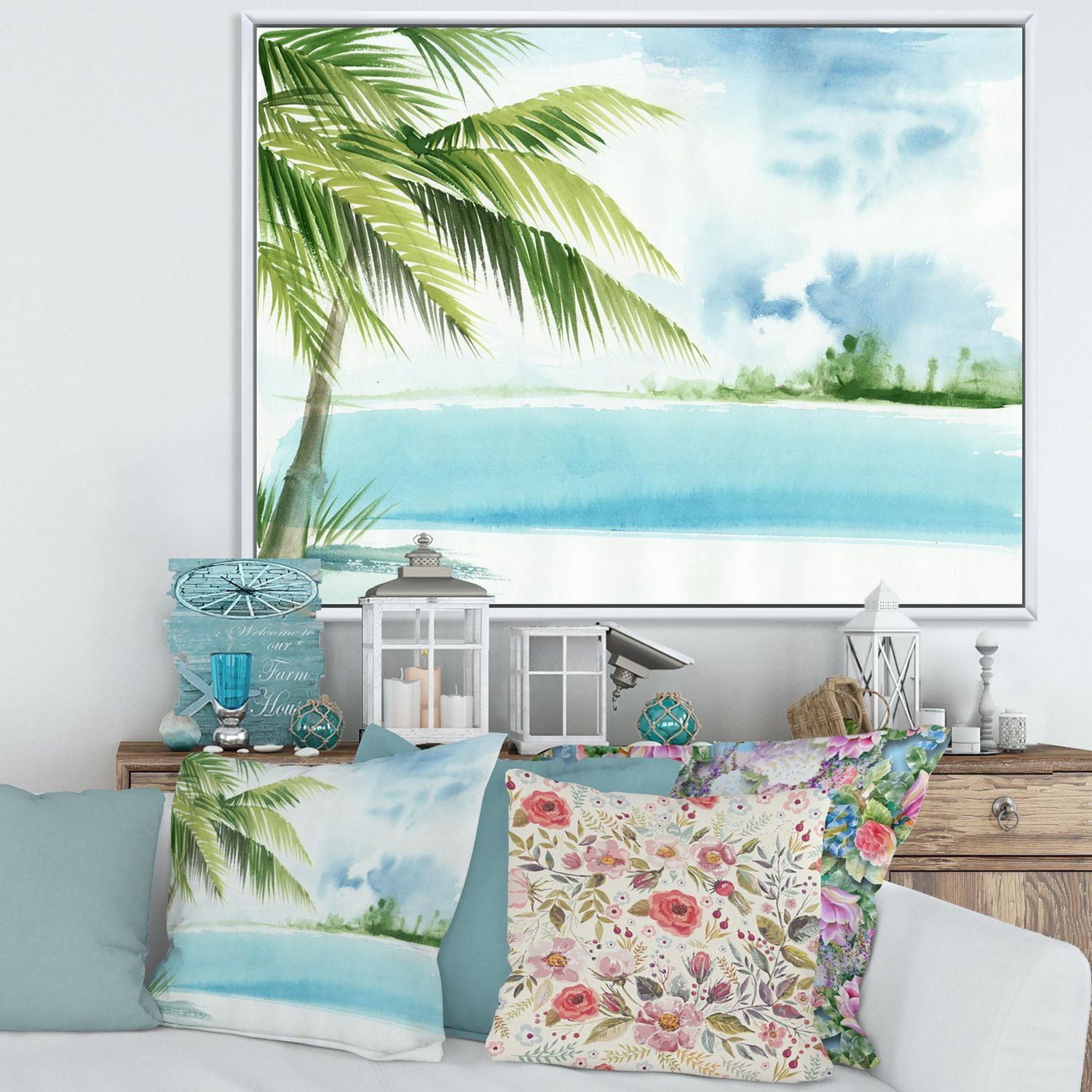 Designart Palm Beach Resort At Dawn I FLOAT FRAME WALL ART