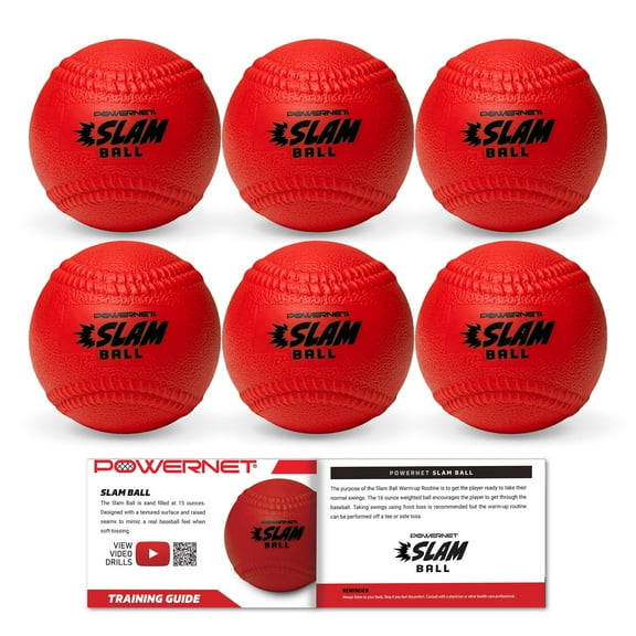 PowerNet  Slam Ball 6-Pack, Baseball Size Weighted Ball with Textured Surface and Raised Seams, Baseball Training Equipment to Improve Hitting Power, 16 Oz Weighted Baseballs for Batting