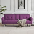 thumbnail image 2 of Convertible Futon Sofa Bed Couch, Folding Sofa Bed with Armrest, Sleeper Sofa Couch with Solid Wood Frame and Metal Legs for Living Room Bedroom Guest Room, Purple, 2 of 7