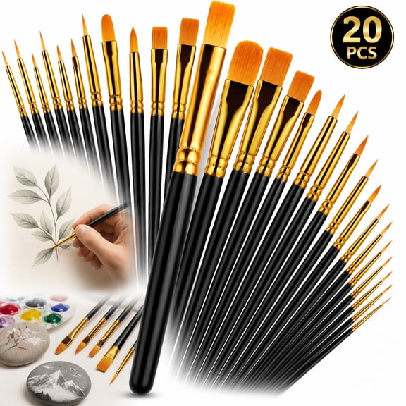 Rongsi 20-Piece Acrylic, Oil, Watercolor Brushes, Painting Art Supplies for Kids, Adults