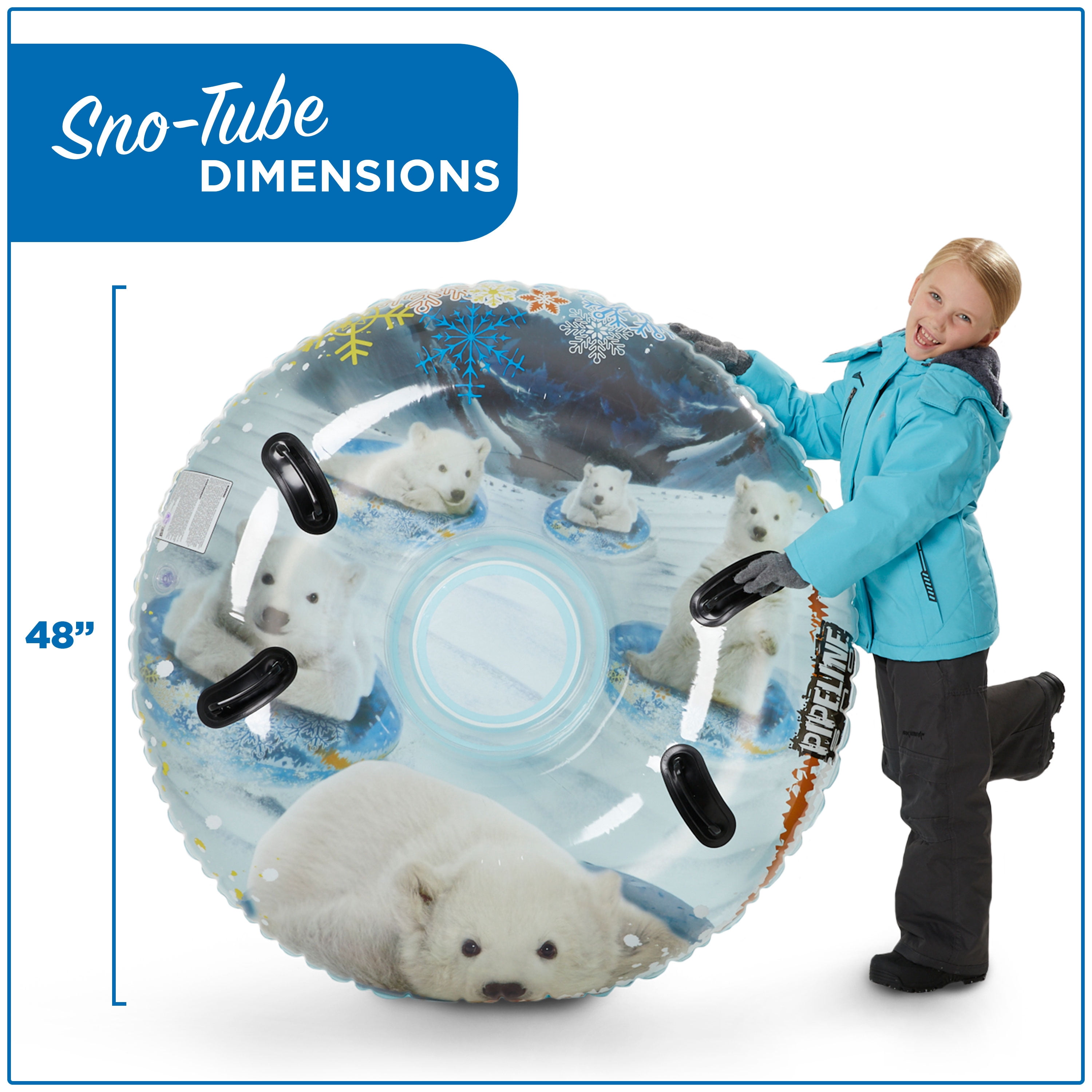 Pipeline Sno 48 in. Inflatable Mega Air Transparent Snow Tube, Polar Bear Sled, PVC Material
