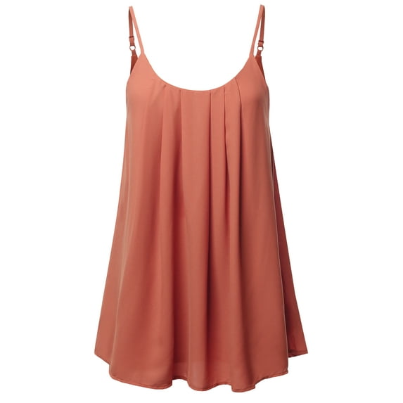 A2Y Women's Relaxed Fit Wool Dobby Woven Double Layer Spaghetti Cami Pleated Top Ash Copper XL