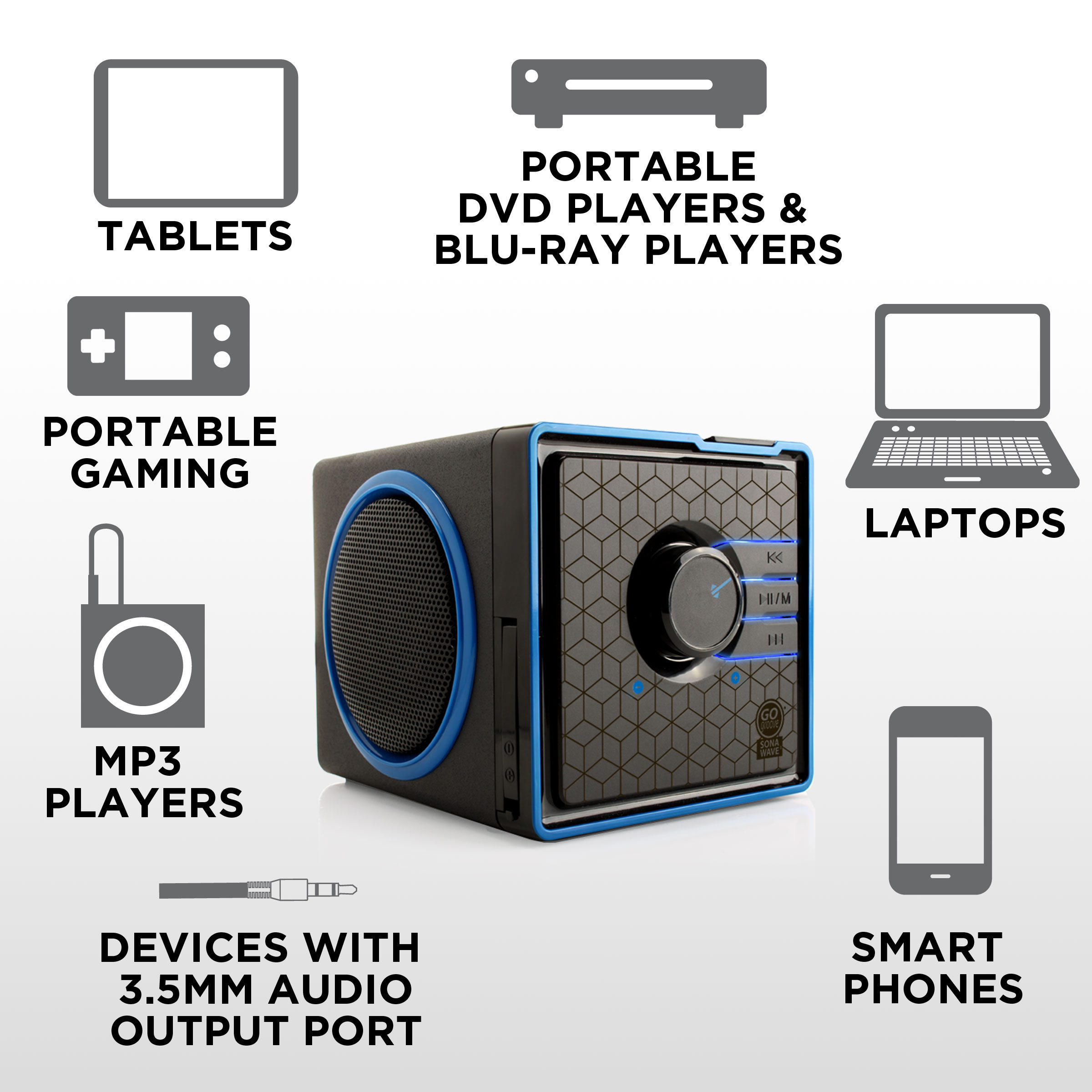 GOgroove Portable Stereo Speaker System w/ Rechargeable Battery & 3.5mm Aux Port - image 2 of 9