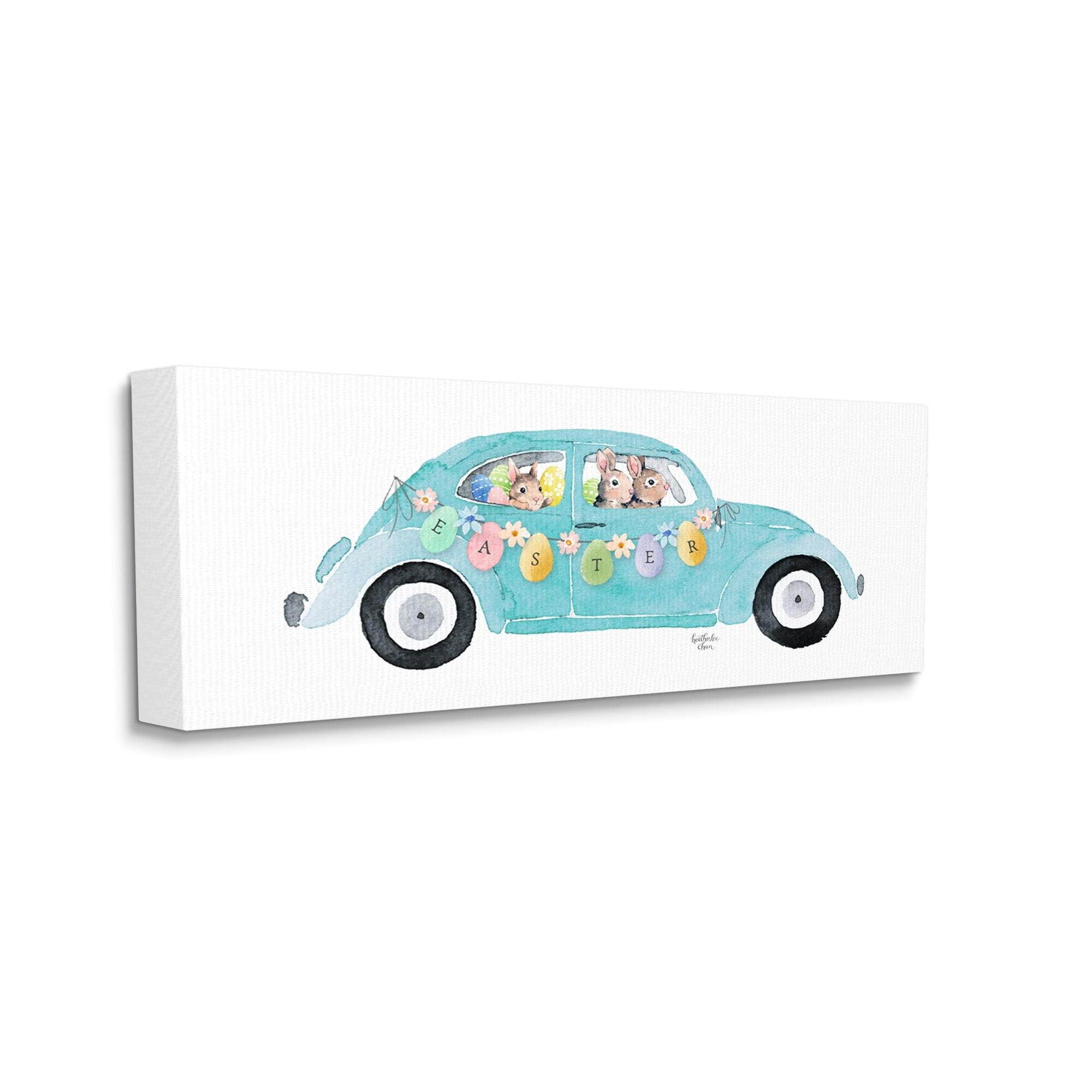 Stupell Industries Decorated Easter Car Bunnies Floral Pattern Banner Painting Gallery Wrapped Canvas Print Wall Art, Design by Heatherlee Chan
