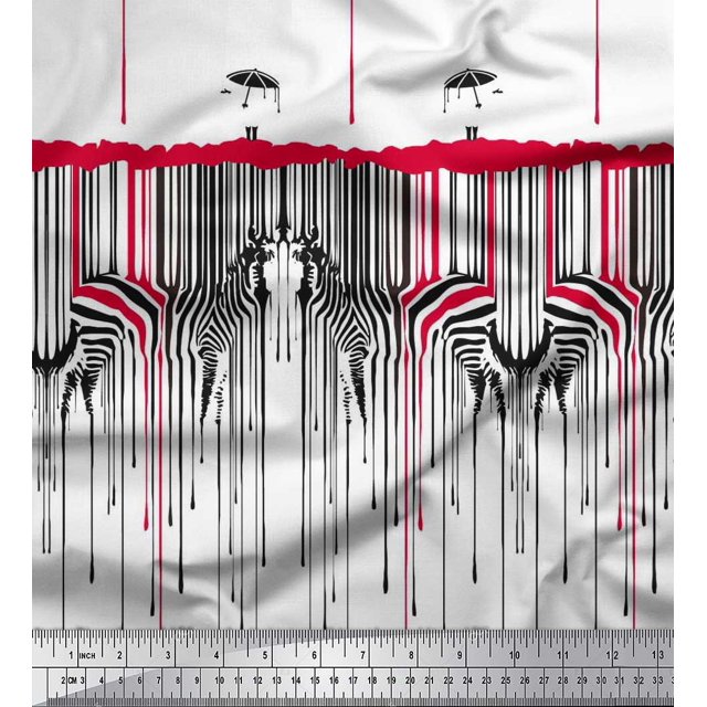 Soimoi White Poly Georgette Fabric Umbrella & Wild Animal Skin Print Sewing Fabric BTY 52 Inch Wide