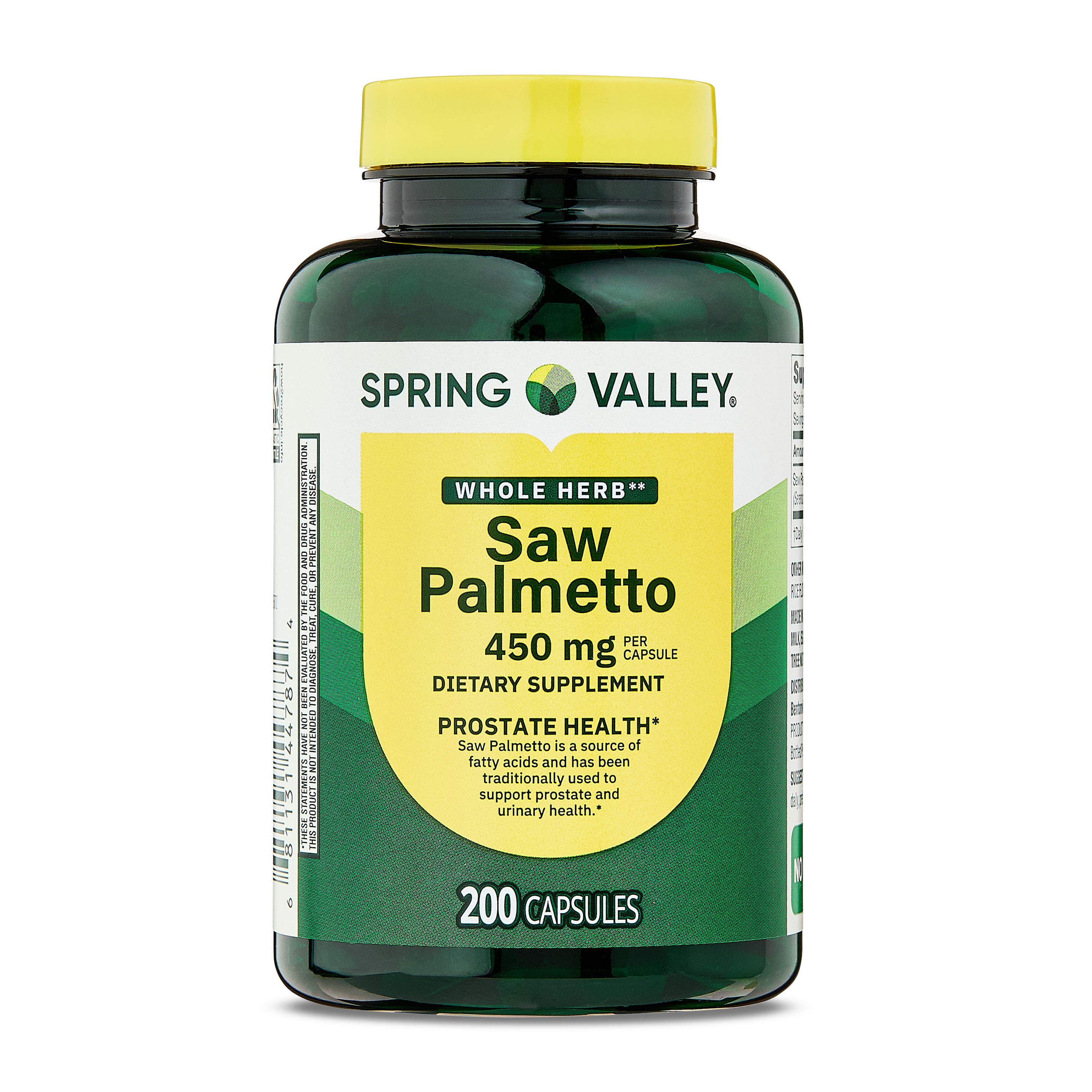 Spring Valley Whole Herb Saw Palmetto Prostate Men's Health Dietary Supplement Capsules, 450 mg, 200 Count