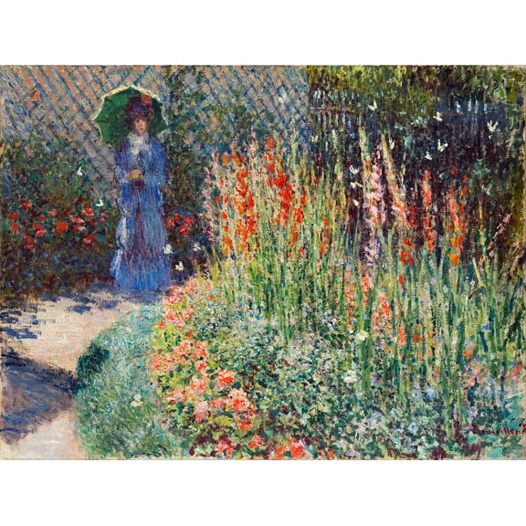 Rounded Flower Bed by Claude Monet - 12" x 18" Art Print Wall Decor
