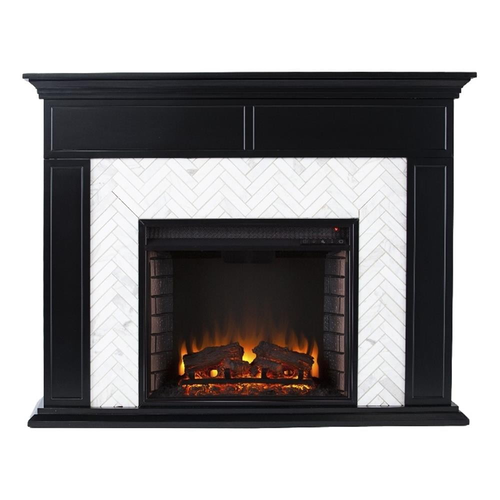SEI Furniture Torlington Marble Tiled Electric Fireplace- Black