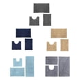 thumbnail image 3 of Yuarrent Lujosas alfombrillas de baño a rayas suaves para una experiencia cómoda Juego de 3 piezas de alfombrillas supersuaves Juegos de accesorios de baño azul claro, 3 of 6