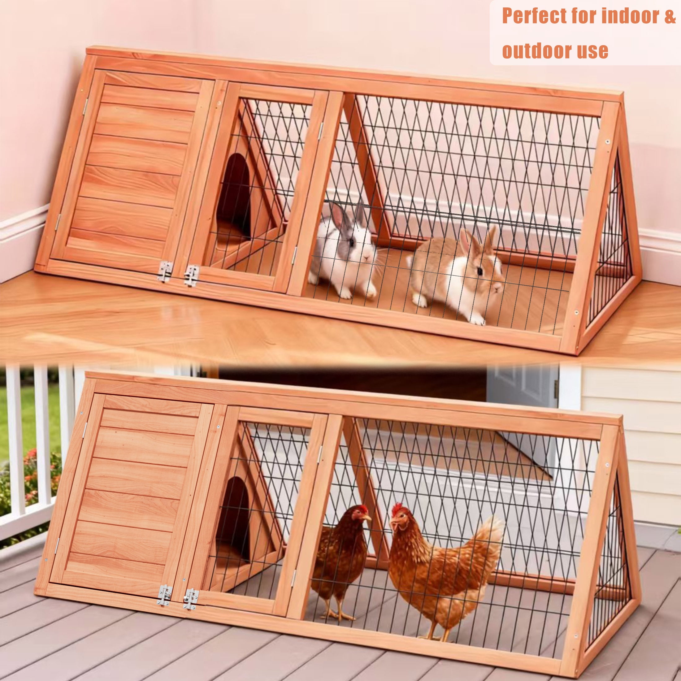 Wooden Tiny Chicken Coop,Mini Duck Hutch with Brooder Cage Wire Mesh for Indoor Outdoor Use,Brown