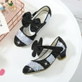 thumbnail image 5 of Xfvqtps Kids Girls Dress Shoes Chunky Low Heels Hook and Loop Sequins Bow Color Block Colorful Glitter Sparkling Ballet Performance Casual Wedding Party Mary Jane Princess Shoes Black, 5 of 7