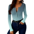 thumbnail image 6 of Josdec Women's Slim Fit T‑Shirt Gradient‑Print Henley Button‑V‑Neck Ribbed Long Sleeve Casual Pullover Tops S‑XXL, 6 of 10