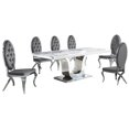 thumbnail image 1 of Silver Stainless Steel 7 Piece Dining Set with Marble Table and Gray Chairs, 1 of 3
