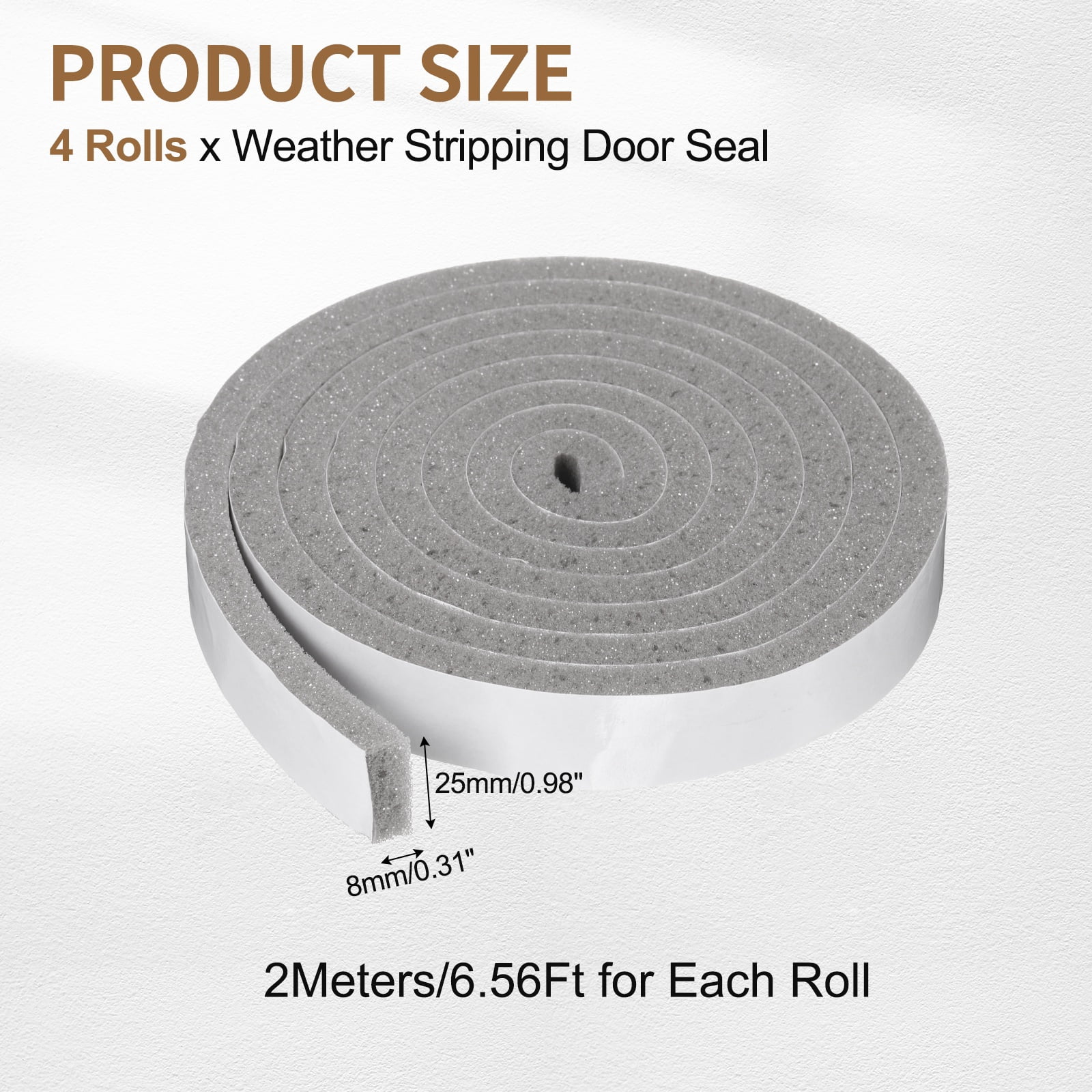 1" x 5/16" Foam Weather Stripping, Self Adhesive Door Seal Insulation Strips, Soundproofing Foam Seal Tape for Door/Window, Air Conditioning (26.25 Ft Total Length in 4 Roll)