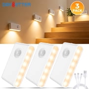 DAYBETTER Rechargeable Motion Sensor Night Lights Indoor, Stick on Motion Activated Hallway Lights, LED Lights for Stairs Bathroom Bedroom, 3Pack