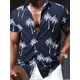 thumbnail image 3 of Camisas para hombre con estampado 3D de palmeras, cuello con botones en la parte delantera, camisetas básicas de manga corta, camisa con estampado botánico, estilo hawaiano, 3 of 4