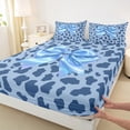 thumbnail image 3 of Homewish Blue Ribbon Bow 4pcs Bed Sheets for Children Teens Girls,Leopard Print King Sheets,Dreamy Princess Super Cozy Sheet Set,Breathable Home Decor, 3 of 7