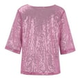 thumbnail image 4 of Women's Sparkly Sequin Tops Short Sleeve Glitter Dressy Blouses Round Neck Party Club Ruffle Sequins Shirts, 4 of 8