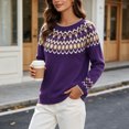 thumbnail image 6 of QSAWXQZ Women's Crewneck Sweater Long Sleeve Color Block Fair Isle Jacquard Pullover Casual Knit Top 4XL, 6 of 6