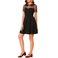 thumbnail image 5 of INSPIRE CHIC Women's Retro Peter Pan Collar A-Line Mesh Sleeve Short Dress XS Black, 5 of 7