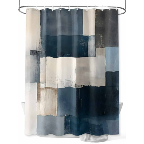Fsddascl Blue Beige Geometric Shower Curtain Set - 66" x 72" Washable Bathtub Curtain with 12 Hooks, Modern Abstract Geometric Art Waterproof Fabric Stall Shower Curtains for Bathroom/Bathtub Décor