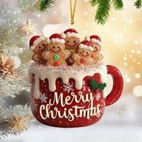 Dserhfy 1/2/3Pcs Merry Christmas Gingerbread Man Family Ornament Red Ceramic Mug Pendant with Frosting Snowflake Patterns