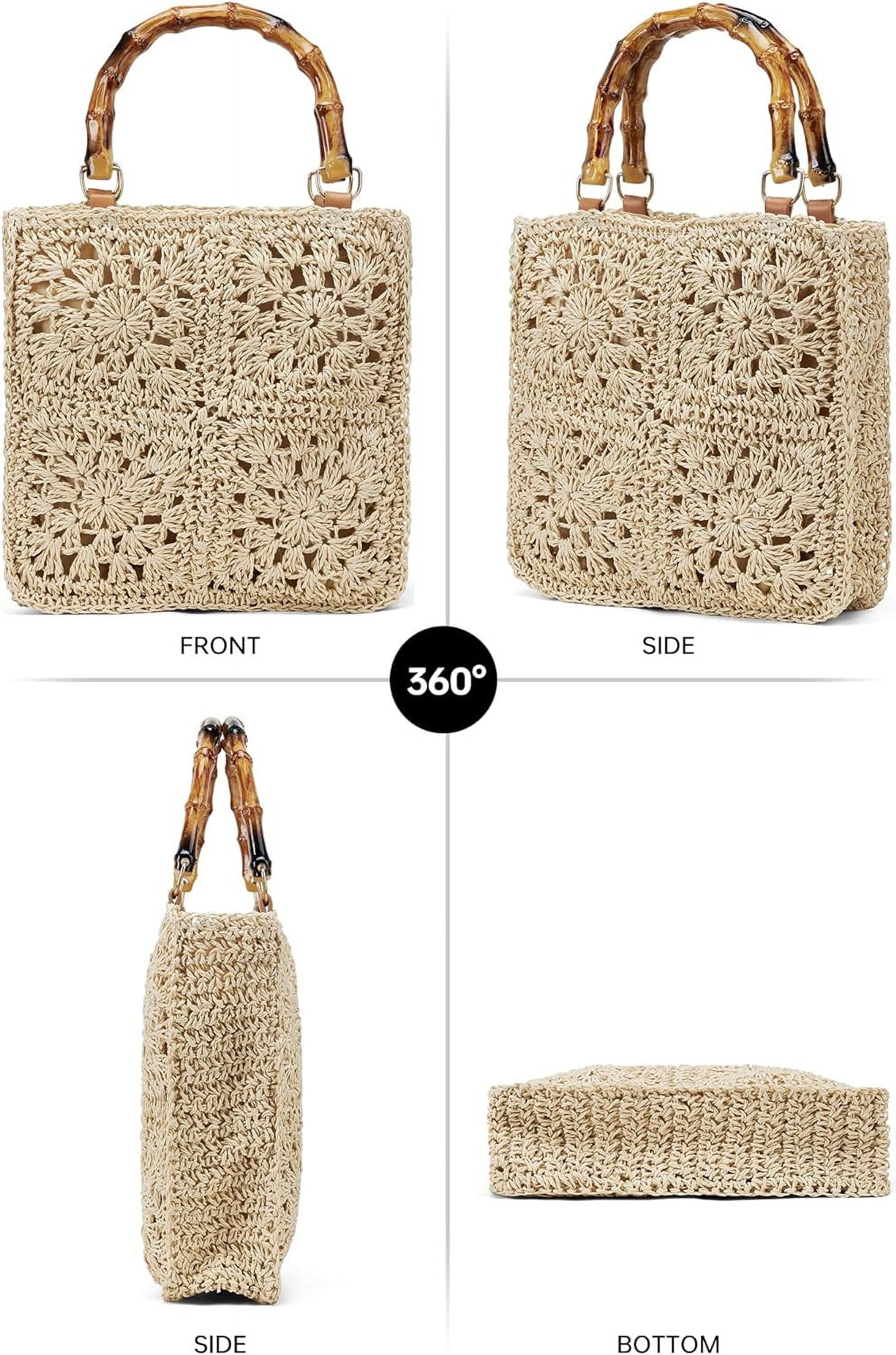 Small Tote Bag Beach Tote Bag Straw Beach Bag Crochet Tote Bag Straw Bag for Women Packable Beach Bag Crochet Beach Bag